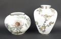 A Manfred Vehyl, Pluderhausen, porcelain vase of hexagonal form painted with flowers with silver ove... 