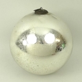 A 19th century silver mercury glass witches ball, the metal ring decorated in leaf design, 13cm diam... 