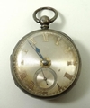 A Victorian silver gentleman's open faced, key wind pocket watch, silver dial bearing Roman numerals... 