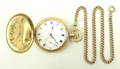 An 18ct gold gentleman's hunting cased, keyless wind, pocket watch, enamel dial bearing Roman numera... 