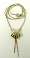 A 9ct gold and two stone sapphire pendant necklace, on a bolt ring clasp, 6.9g.