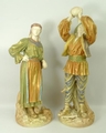 A pair of James Hadley, Royal Worcester, blush porcelain 'Rumanian Peasants' figures, late 19th cent... 
