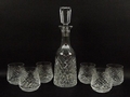A Waterford wine decanter and stopper, and six roly poly glasses decorated in the Alana pattern. (7)