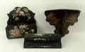A Victorian papier mache desk stand painted with flowers, 23 by 9 by 6cm, letter rack similarly deco... 