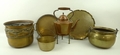 A collection of brass and copper wares, comprising an Art Nouveau brass aspidistra jardiniere, a cop... 