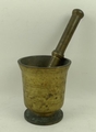 A bronze pestle and mortar, early 19th century, initial engraved to the base, 12cm high.