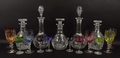 A pair of Victorian cut glass globe and shaft decanters and stoppers, 34cm, pair of cut glass decant... 