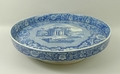 A blue and white pottery cake stand, early 19th century, transfer decorated in the 'Palladian Porch'... 