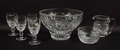 A set of four Waterford glass sherry glasses in the Colleen pattern, a Waterford jug, 10cm, and suga... 