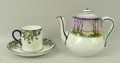 A Royal Doulton bachelor tea set, RdNo 718210, in pink ground with birch tree detail, comprising tea... 