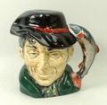 A Royal Doulton prototype character jug 'The Poacher', black hat with red band and silver lustre sal... 