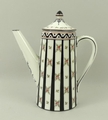 A Coalport coffee set, Rd 646573, in white ground with black stripes and floral detail, comprising c... 