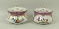 A pair of 19th century Dresden ink wells, Helena Wolfson, the floral decoration with puce fish scale... 