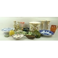 A group of ceramics including a Shelley 1930's jug,16cm, a pair of Ducal vases with frill rims, 23cm... 