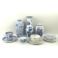 A collection of blue and white ceramics comprising a Jage coffee set of five coffee cans and saucers... 
