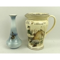 A Shelley late Foley painted trumpet vase the blue ground decorated with sailing boats in moonlit wa... 