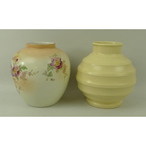 16 - A Wedgwood 1950's cream coloured vase, of bulbous ridged form, impressed to base 'Of Etruria & Barla... 