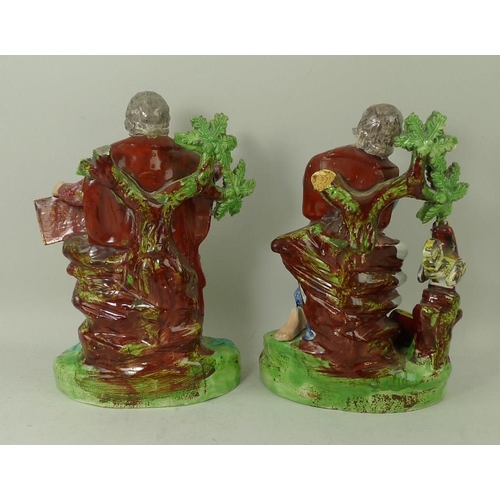 2 - A pair of Staffordshire flatbacks, early 19th century, depicting 'Saint Peter' seated with a cockere... 