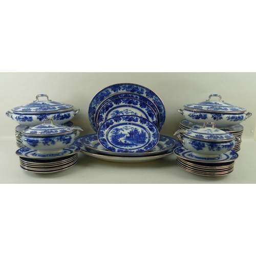 30 - A Doulton Burslem part dinner service, late 19th century, decorated in the Madras pattern, flow blue... 