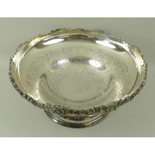 353 - A Sheffield plate table centre bowl with raised floral borders, 31 by 14cm, an entre dish with two p... 