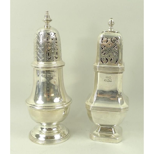 356 - A silver sugar shaker, or square section form, Sheffield 1934, S & W for Stower & Wragg Ltd, 18cm, a... 