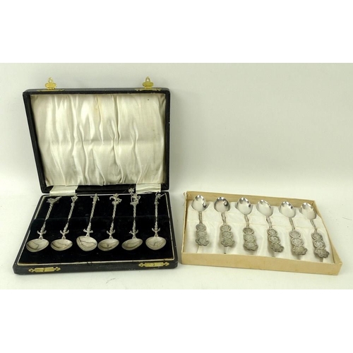 372 - A set of six Hong Kong Chinese silver spoons, with lucky characters, and a set of 1920's Italian whi... 