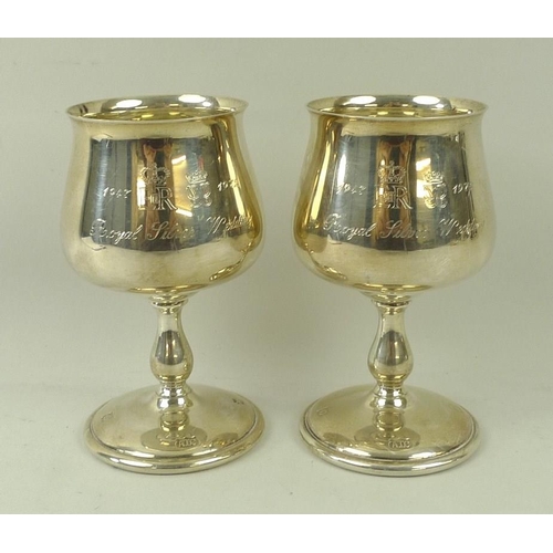 375 - A pair of consecutively numbered commemorative silver goblets, engraved to commemorate the silver we... 