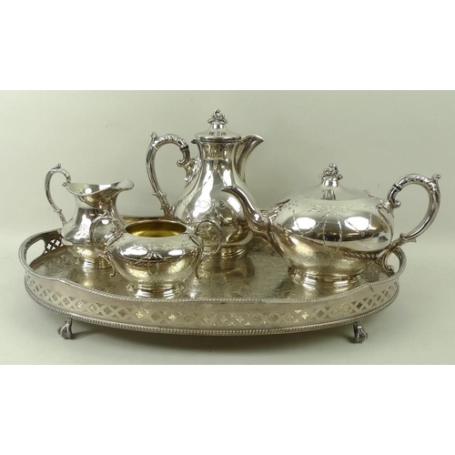 377 - A Britannia metal silver plated tea set, James Dixon and Sons, comprising tea pot, hot water pot, mi... 