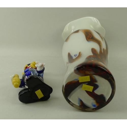 39 - A 1960's Art Glass vase, with lily trumpet and flared rim, 40cm high, and a Murano glass clown, 18cm... 