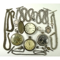 A group of four pocket watches, including two military black faced watches, one by Ingersol, with Ro... 