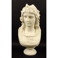 A 19th century Copeland Parian bust of 'The Hop Queen', stamped verso 'Ceramic and Crystal Palace Ar... 