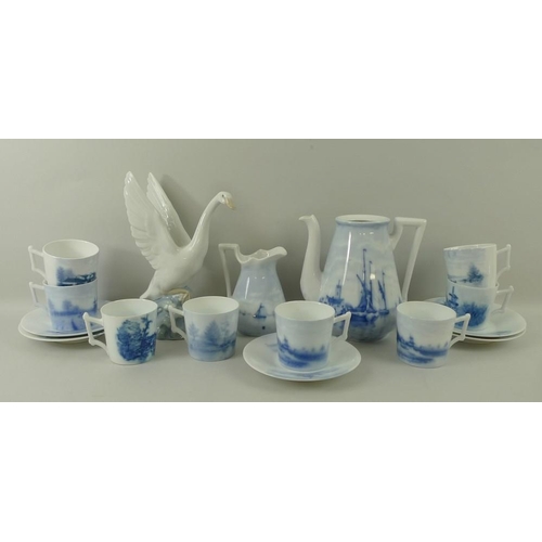 51 - A Blooker's Cacao part coffee service, in blue and white ground decorated with sailing boats, compri... 