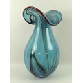 An modern art glass vase, in the Murano style, the blue ground with abstract striated design, with r... 