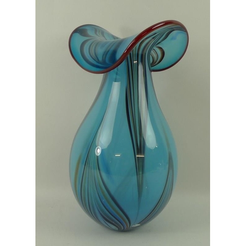 59 - An modern art glass vase, in the Murano style, the blue ground with abstract striated design, with r... 