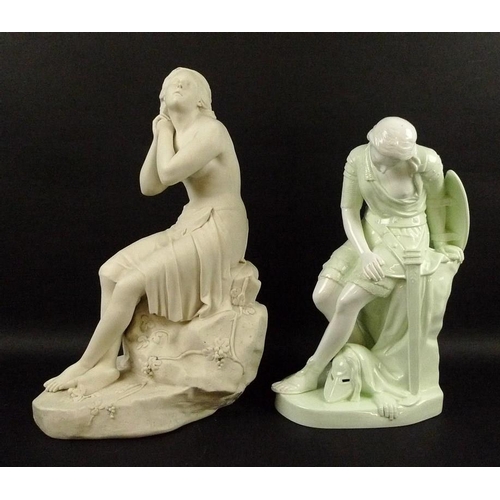 63 - Two 19th century Parian figures, comprising Minton 'Clorinda', signed 'John Bell February 1846', in ... 