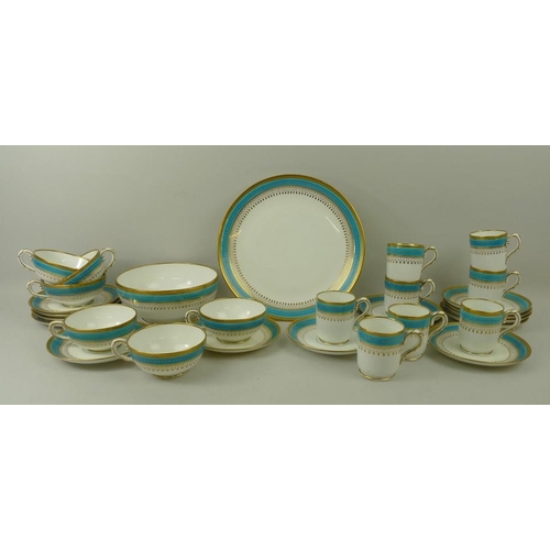 65 - A 19th century Mintons part tea and coffee service, decorated with a turquoise band with gilt detail... 