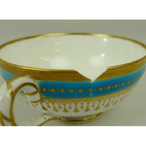 65 - A 19th century Mintons part tea and coffee service, decorated with a turquoise band with gilt detail... 