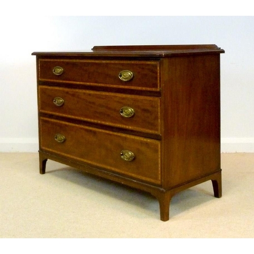 651 - An Edwardian mahogany chest of three wide graduated drawers, with satinwood inlay to the fronts, sha... 