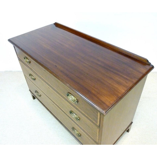 651 - An Edwardian mahogany chest of three wide graduated drawers, with satinwood inlay to the fronts, sha... 