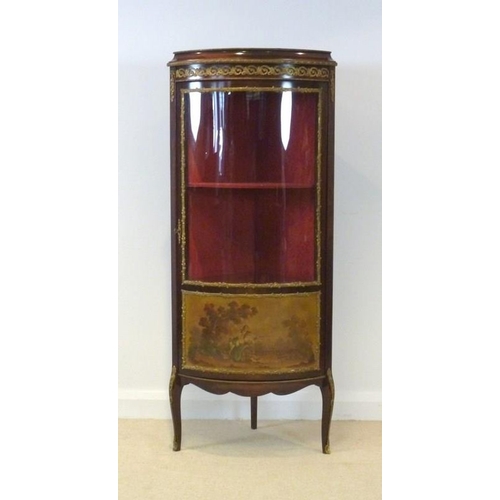 653 - A Louis XVI style, mid 20th century, cylinder front corner display cabinet, with gilded metal mounts... 