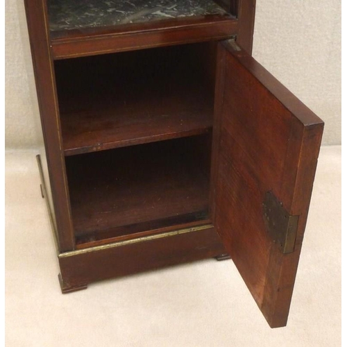 660 - A 19th century mahogany marble topped bedside cabinet with brass fittings, lower shelf over a cupboa... 