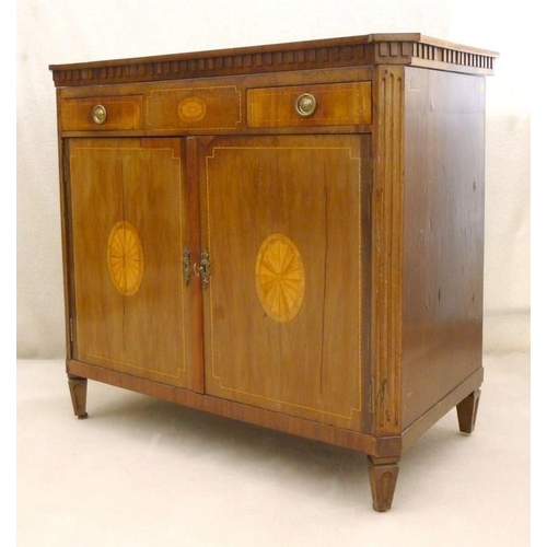 662 - A French 19th century mahogany and inlaid commode / dressing cupboard of canted edge form, with lift... 