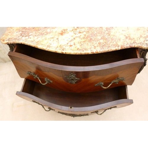 663 - A French 19th century pine, mahogany, kingwood veneered and brass mounted commode with serpentine sh... 