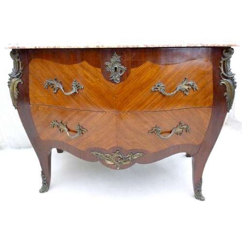 663 - A French 19th century pine, mahogany, kingwood veneered and brass mounted commode with serpentine sh... 