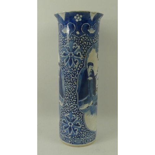 70 - A Chinese porcelain sleeve vase with flared rim, 18th century, decorated in underglaze blue with a s... 