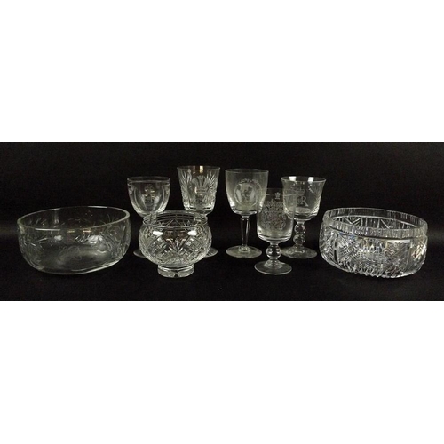 71 - A group of commemorative glass wares, comprising two Stuart Crystal goblets, one commemorating the c... 