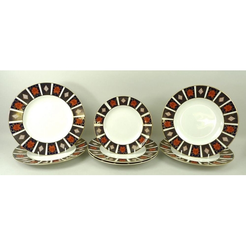 75 - A set of six Royal Crown Derby porcelain plates, decorated in the Imari pattern, shape no A 1341, ma... 