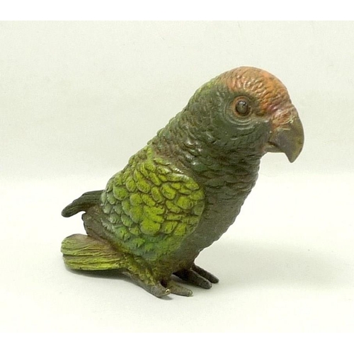 696 - A Austrian cold painted bronze figure, mid 20th century, modelled as a parakeet, in the style of Ber... 