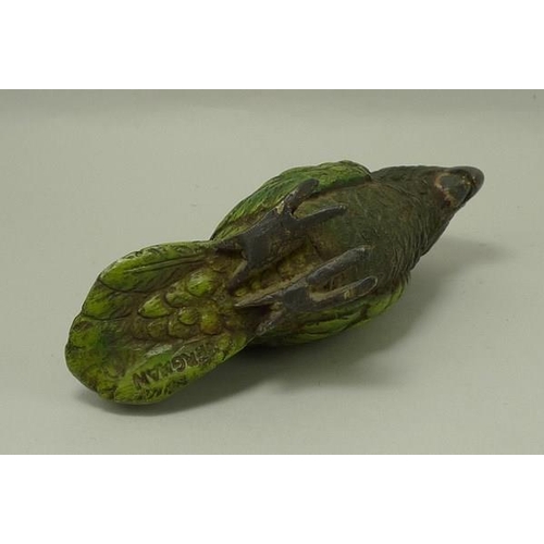 696 - A Austrian cold painted bronze figure, mid 20th century, modelled as a parakeet, in the style of Ber... 