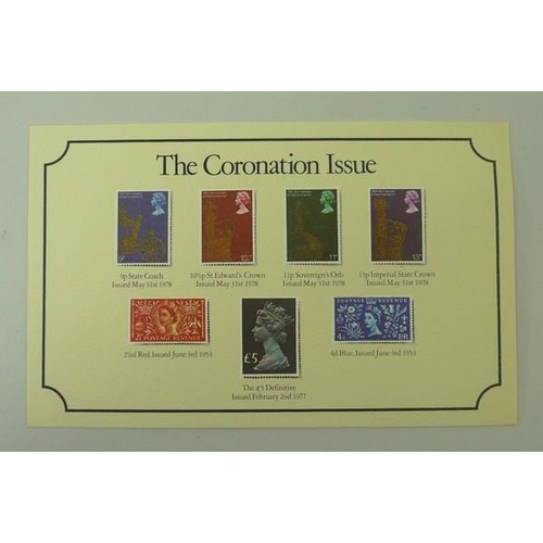 717 - A group of seven gold plated sterling silver reproduction stamps, 'The Coronation Issue', with certi... 